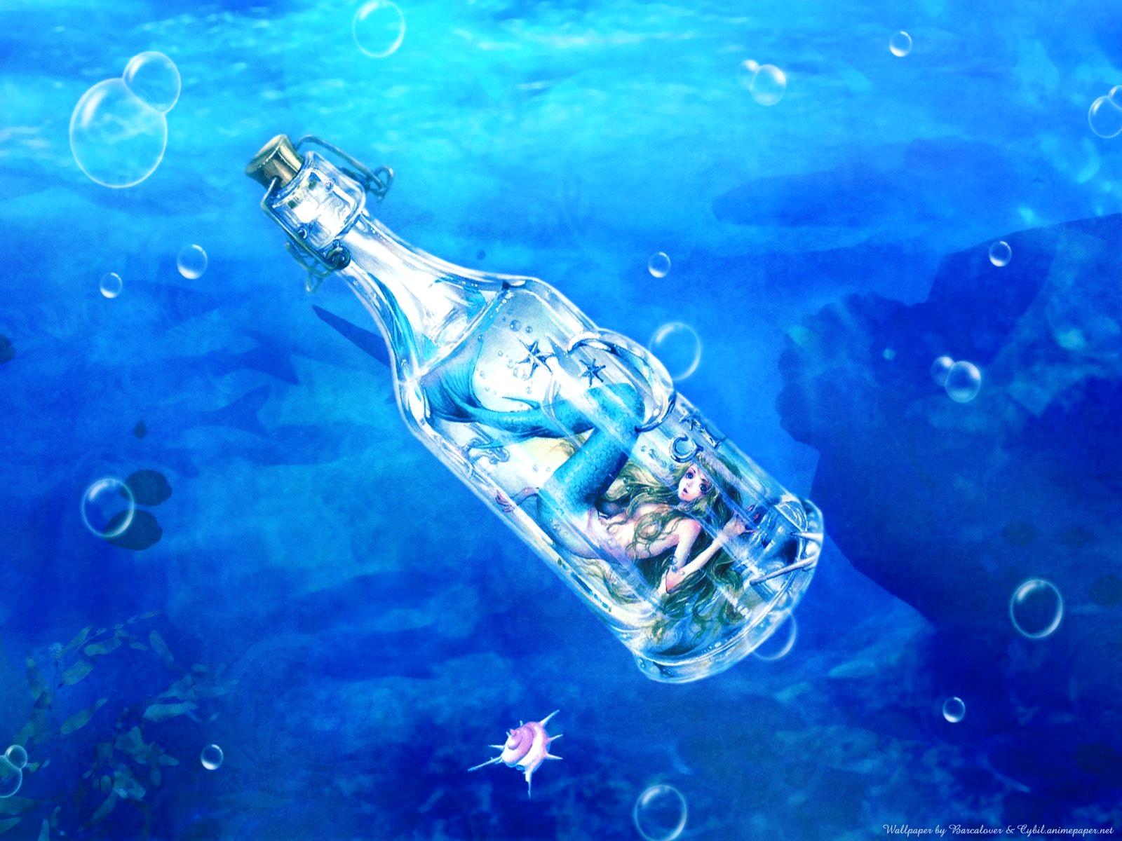 Ну водичка. Бутылка для воды. Вода фэнтези. Море в бутылке. Русалка в бутылке.