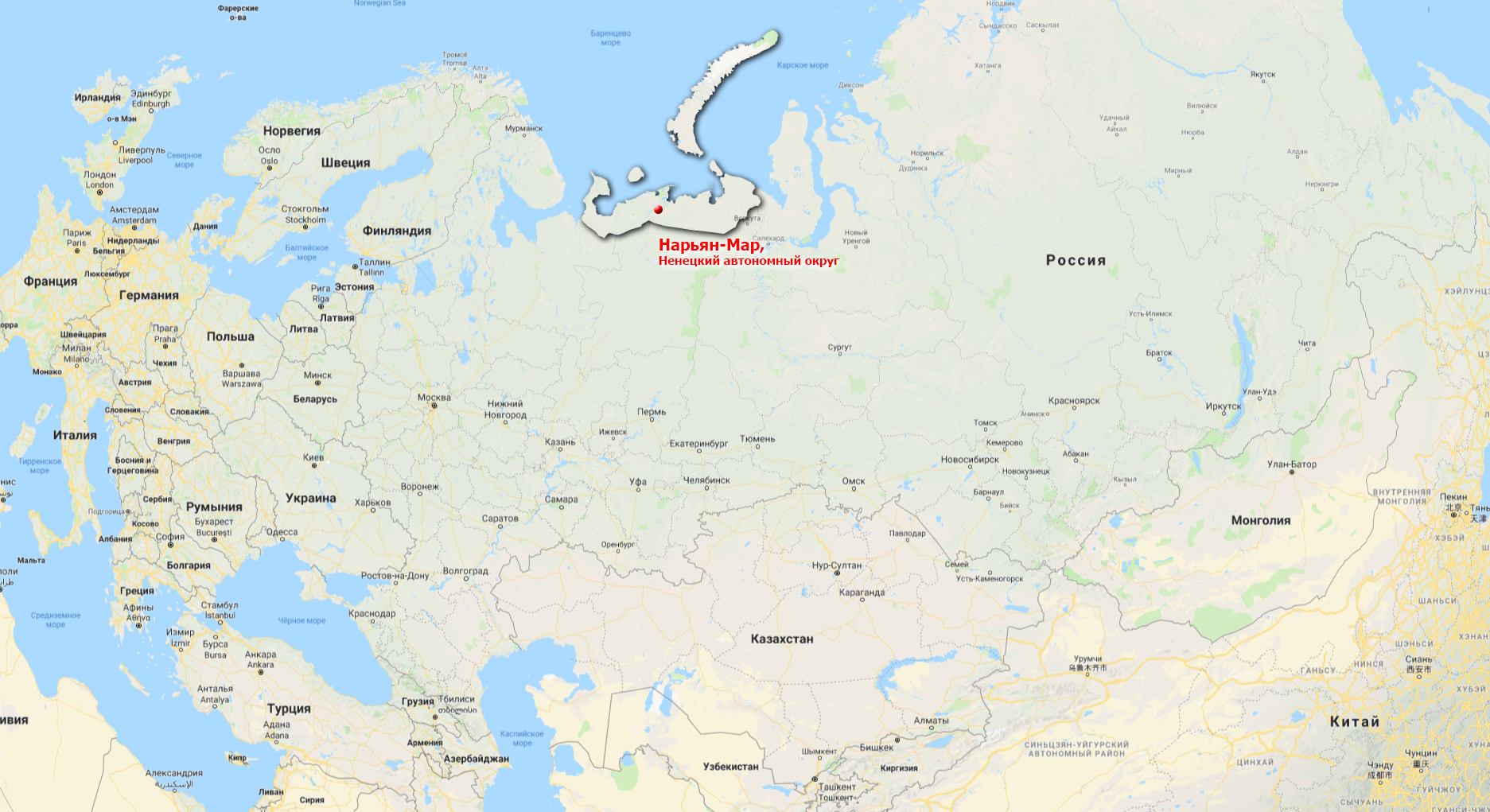 Нарьян-Маре на карте России. Карту покажи где она