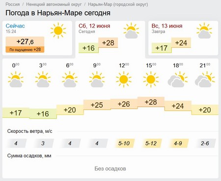 Погода в Нарьян-Маре (12.06.21)